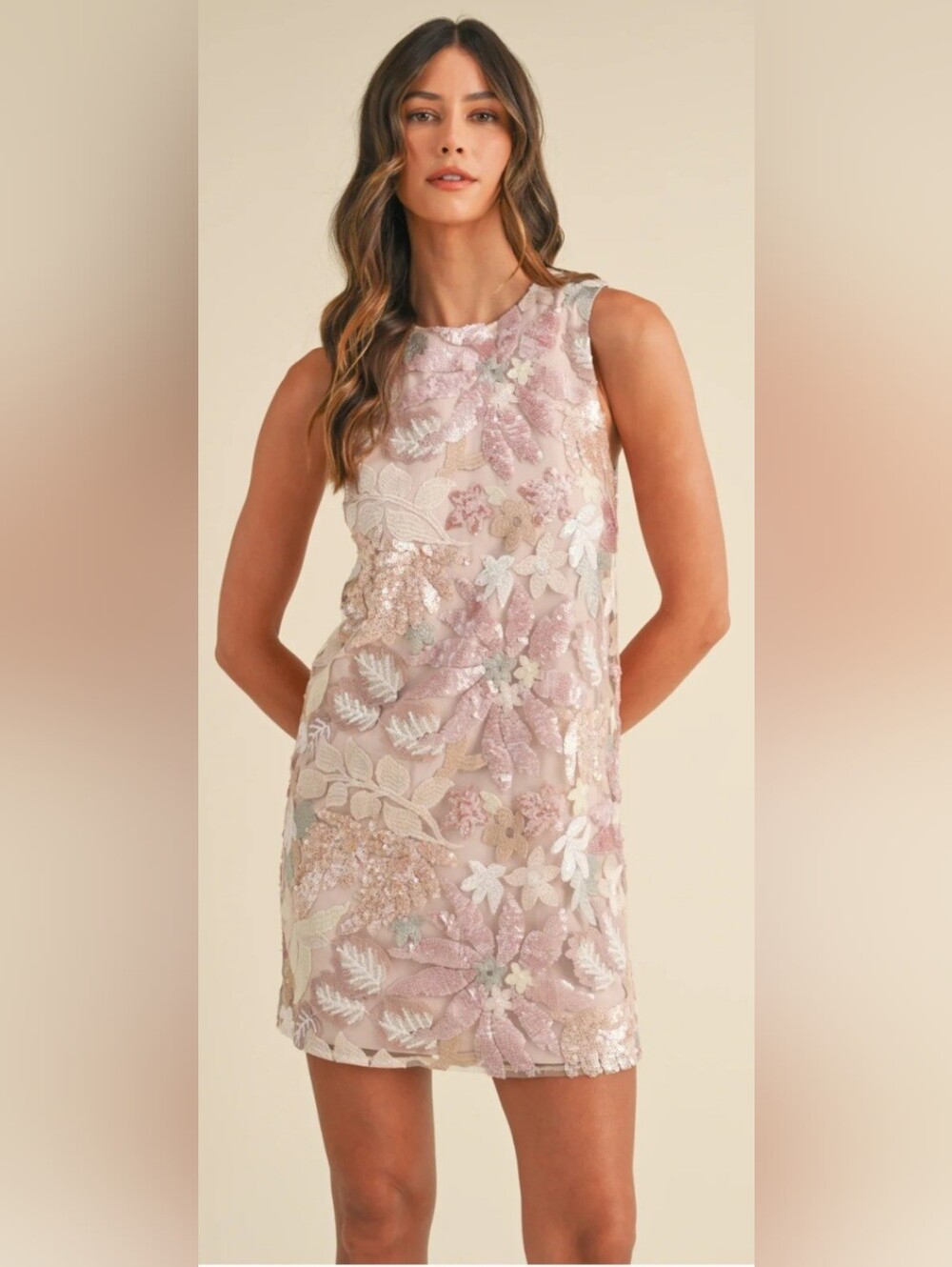 NWT MABLE Pink Floral Sequin Embroidered Sleeveless Mini Dress Small - Picture 12 of 14